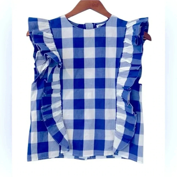 WHIT TWO by Anthropologie blue check ruffle blouse - Picture 3 of 7